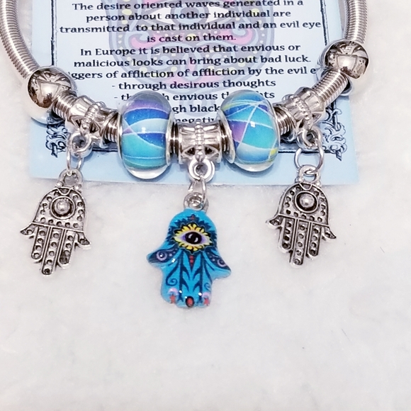 🦋3/$30 🦋Hamsa Hand  Evil Eye Charm Teal Braclet - Picture 2 of 5